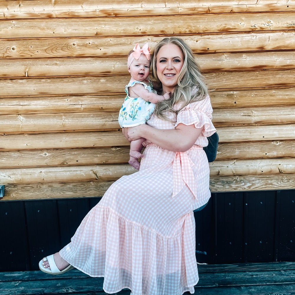 Women’s peach gingham print spring dress